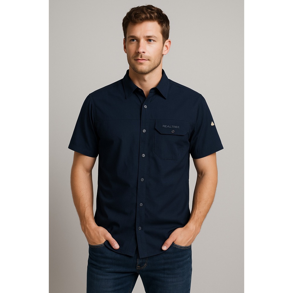 REALTREE Men's‎ Small Midnight Navy Button Up Short Sleeve Outdoor Fishing Shirt